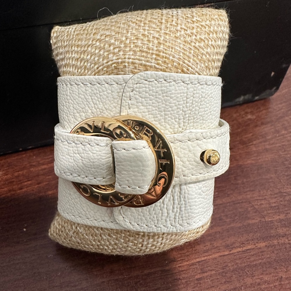 Authentic BVLGARI by House of Bulgari Wide Leather Cuff.